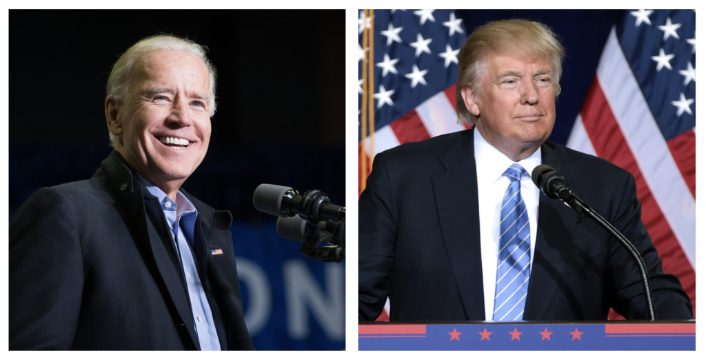 Joe Biden and Donald Trump speaking to supporters